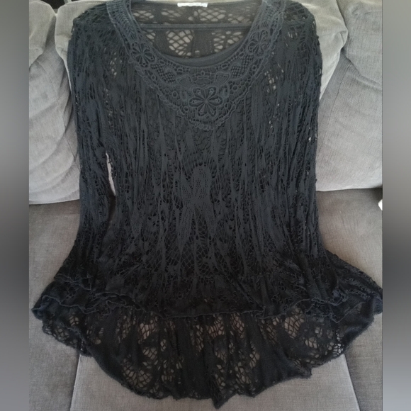 Goth Black Mesh Hi Lo Tunic Top XL - Picture 12 of 12
